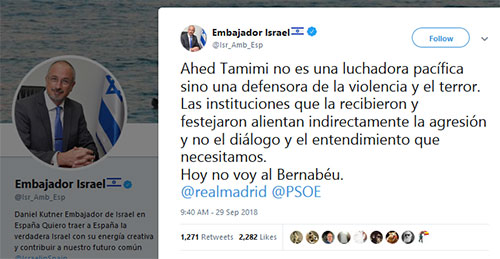 El berrinche del embajador de la entidad sionista en España